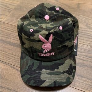 Woman’s stylish Pink bunny cowboy text Camo Cap one size